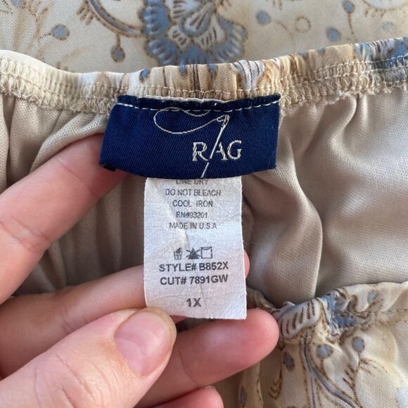 RAG Romantic Whimsical Cream Tan Mesh Blue Floral Maxi Skirt Plus Size 1X - Picture 7 of 8